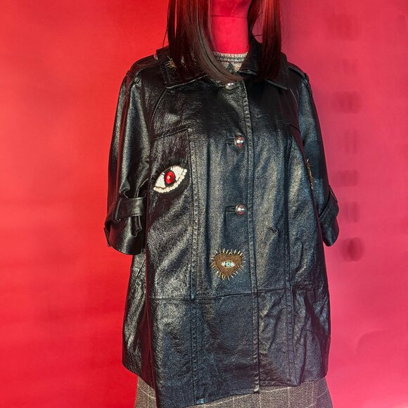 Upcycled Leather “Beaded Eye” Jacket – Unique Street-Style Statement Piece - Picture 3 of 11